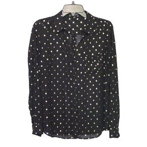 The Limited Black & Gold Foil Dot Sheer Blouse Button Down Collar Pocket Women's